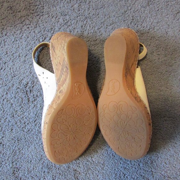 BOC BORN Concept 8 Kacee White Leather Wedge Cork Heel Slingback Sandals EUC - Picture 3 of 4
